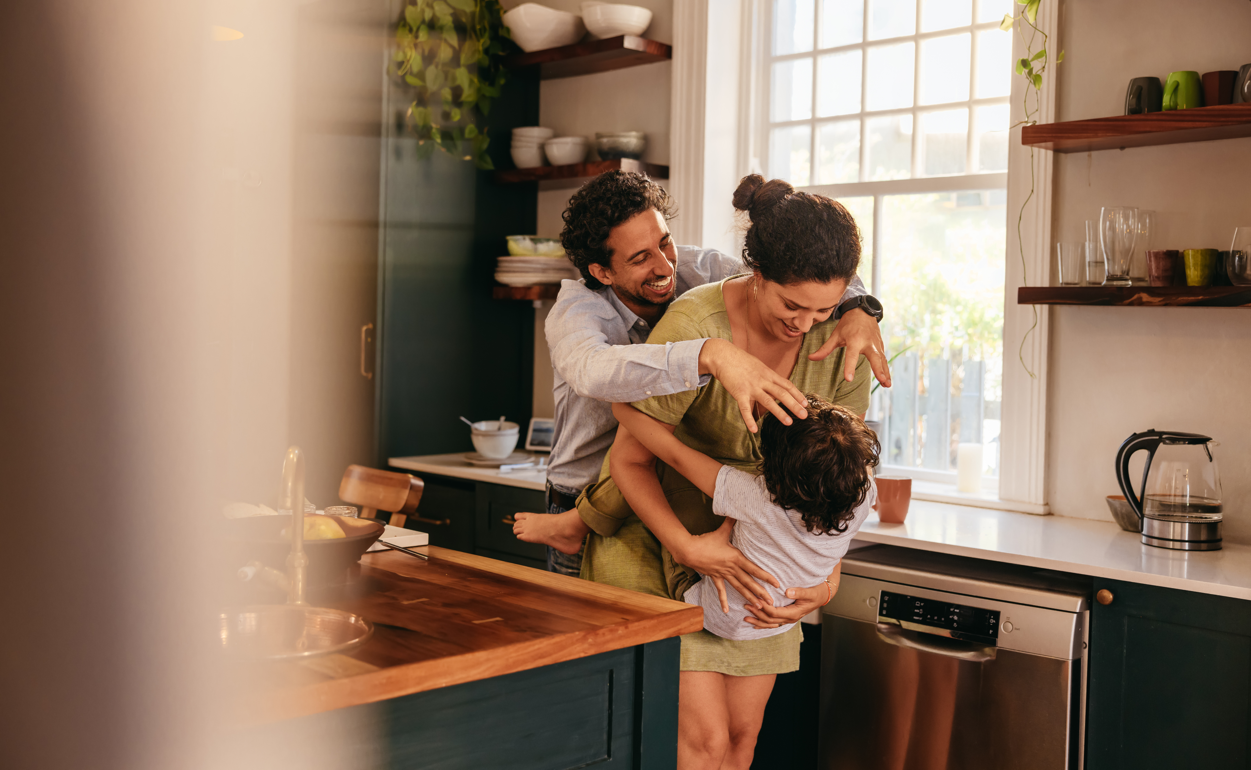 Happy family in their home